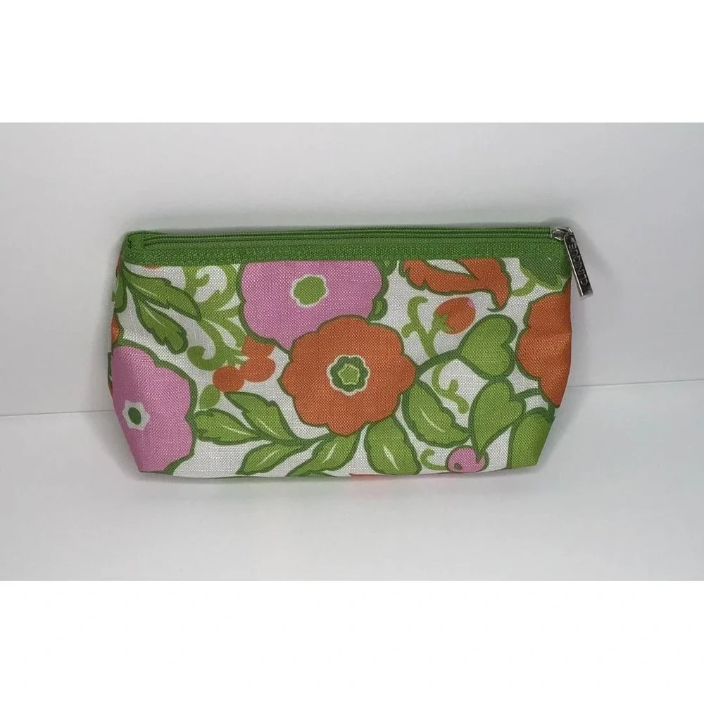 Clinique Makeup Bag Set 2pc Floral & Cosmetic Print Travel Pouches Toiletry NEW